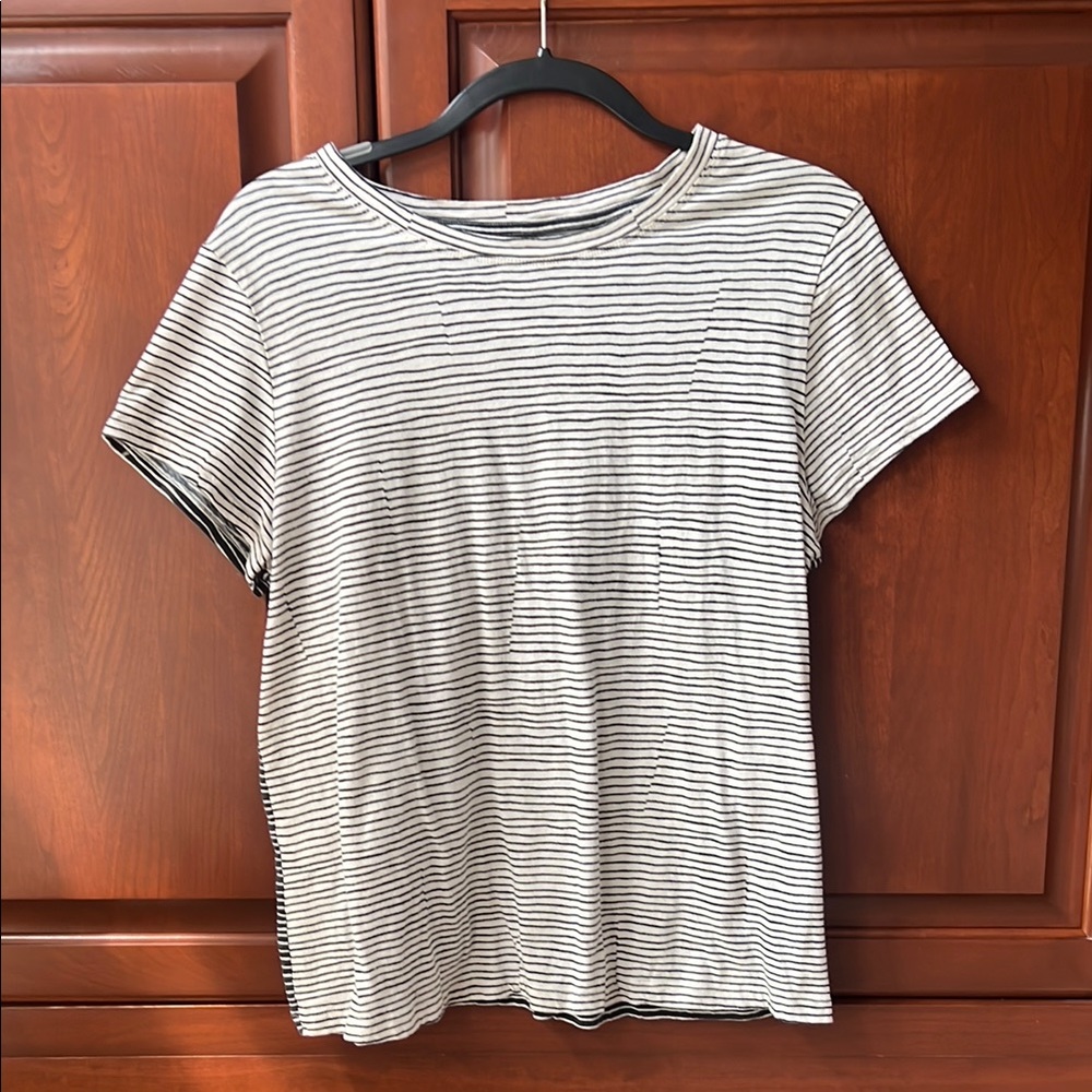 Athleta Black and White Striped Short Sleeve Tee
